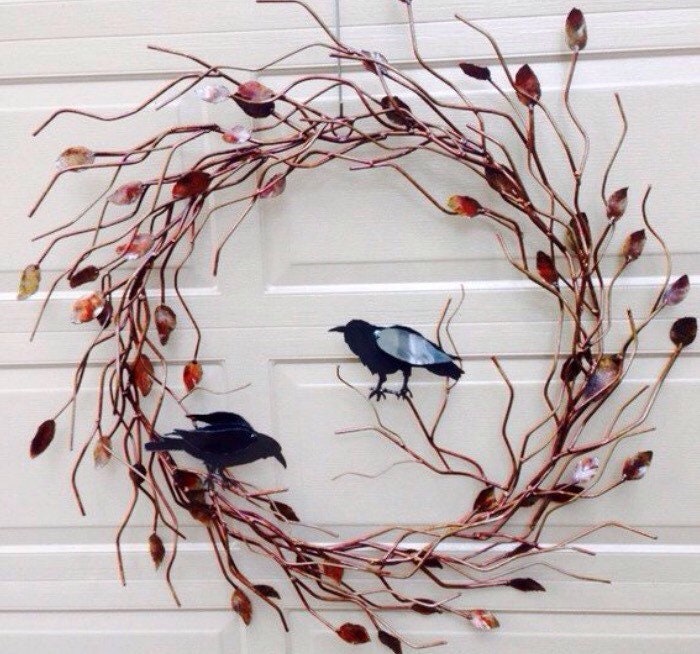 Fall Iron Twig Wreath 22 With Black Crows Etsy