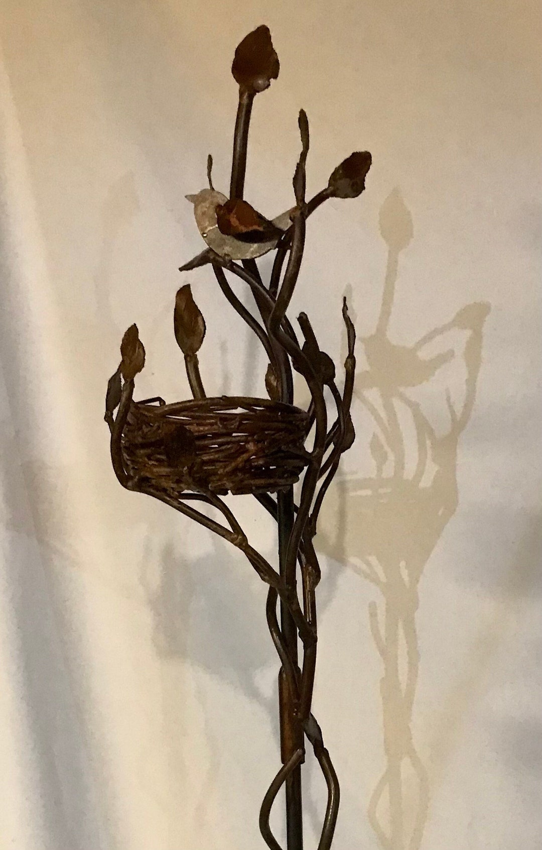 Birds Nest Stake Metal Vines Garden Art Etsy
