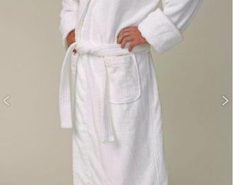 White Hooded Bath Robe | Monogrammed Turkish Cotton Bath Robe | Personalized Hooded Robe | Personalized Turkish Cotton Robe