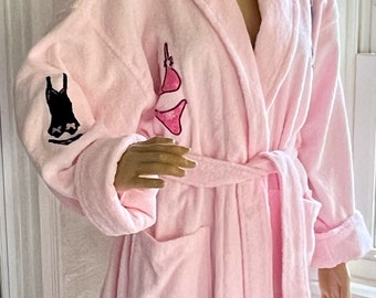 Pink Bath Robe |  Lingerie Applique Robe | Pink Women's Robe | Women's Pink Bath Robe
