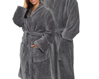 Plush Gray Turkish Cotton Bath Robe | Personalized Robe | 100% Cotton Bath Robe | Women's Robe Small/Medium