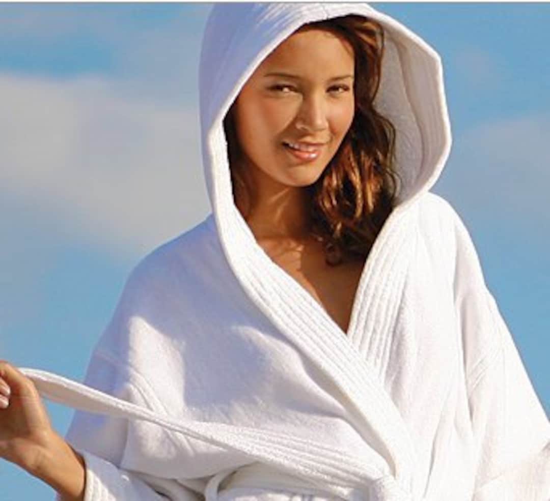 Personalized White Hooded Bath Robe, Monogrammed Turkish Cotton