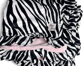 Zebra Satin Throw Blanket with Ultra Soft Pink Minky Reverse