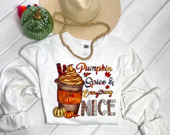 Fall T Shirt, Pumpkin Spice and Everything Nice, Long Sleeve Soft Cotton Tee,  Pumpkin Spice T Shirt, Lattes and Pumpkins Fall Tee Shirt