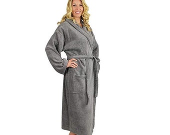 XXL Gray Hooded Bathrobe | Personalized Gray Hooded Robe for Men or Women | Turkish Cotton Terry Robe | Luxury Robe