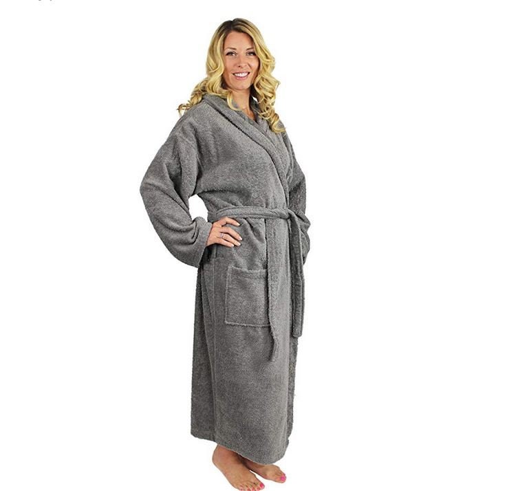 XXL Gray Hooded Bathrobe | Personalized Gray Hooded Robe for Men or Women | Turkish Cotton Terry Robe | Luxury Robe