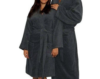 XXL Terry Kimono Robe | Personalized Robe | Charcoal Terry Bath Robe | Men's Robe | Women's Robe | Terry Cotton Bath Robe | XXL Robe