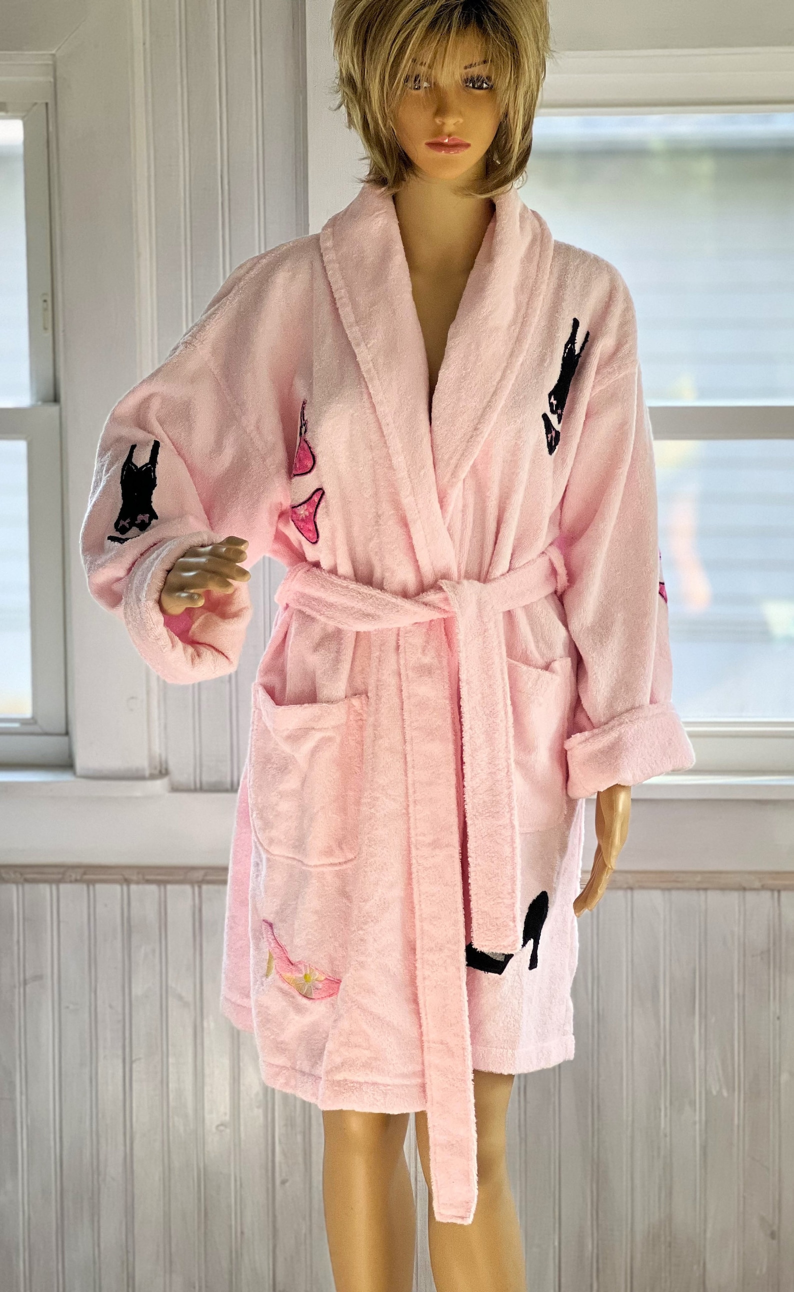 Pink Bath Robe | Lingerie Applique Robe | Pink Women's Robe | Women's ...
