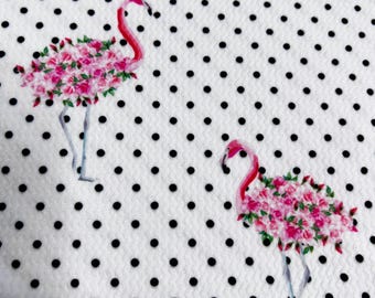 Flamingo Floral Bullet Fabric, Bow Fabric, Floral Flamingos, Polka Dot Bullet Fabric with Flamingos, Soft Knit Bullet Fabric, 1 Yard