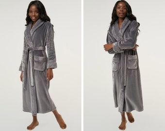 XXL Gray Plush Soft Warm Fleece Women's Robe | Women's Gray Bath Robe | Women's Plush Robe XXL