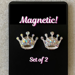 ZWEI Kronen Festzug Magnete, Mini Crystal AB Strass magnetische Schärpe Anzahl Halter