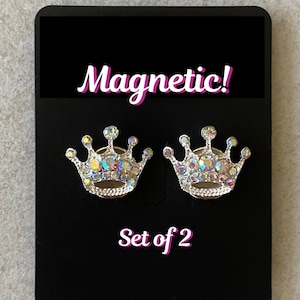 TWO Crown Pageant Magnets, Mini Crystal AB Rhinestone Magnetic Sash Number Holders