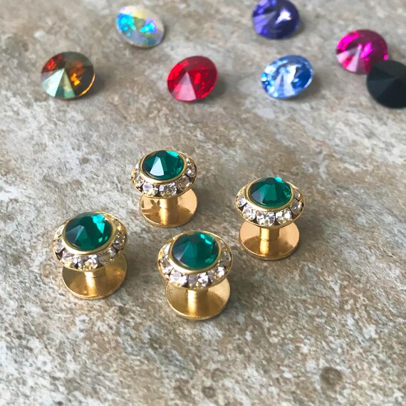 25 colors, Crystal shirt studs, gold or silver finish, Tuxedo shirt studs with Austrian crystals, Groom Wedding Gift