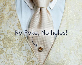 Crystal No Poke Tie Tack, 30 Colors, Silver or Gold, Strong Hold, Men's Tie Necktie Accessories