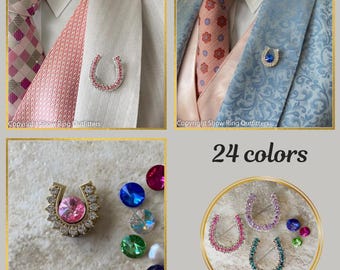 24 colors Rhinestone Crystal Horseshoe Brooch Pin