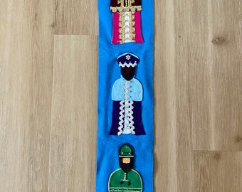 Vintage felt 3 Wise Men Christmas banner, 70’s, use as a pattern