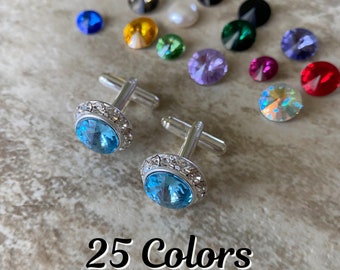Austrian crystal cufflinks, 25 colors, gold or silver, formal, prom, cruise, wedding groom groomsman gift
