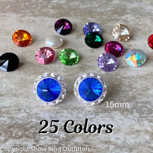 25 colors, Austrian Crystal earrings, 5/8" (15mm), pierced, silver or gold finish, dance, cheer, wedding, Nickel Free, Titanium, Hypo