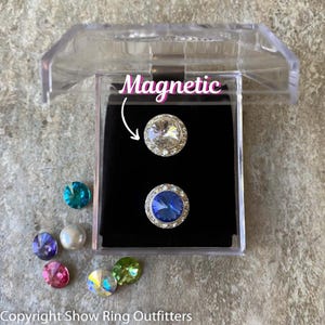 Set of TWO, 25 colors, Silver Pageant No Poke Sash Pins, 5/8" size (15mm), boxed crystal