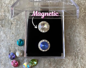 Set of TWO, 25 colors, Silver Pageant No Poke Sash Pins, 5/8" size (15mm), boxed crystal