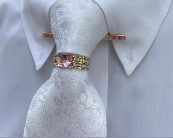 Crystal Tie Ring, 7 Colors, Tie Accessory, Men's Necktie Ring