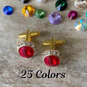 Crystal cufflinks, 25 colors, silver or gold crystal cuff links, bling cufflinks, Austrian crystal