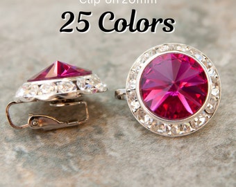 22 colors, 3/4" (20mm) Clip on earrings, crystal, silver or gold finish, Austrian crystal earrings