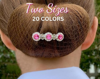 Bun Barrette, 20 crystal colors, 2 sizes, silver or gold, saddleseat bun bow, horse show barrette