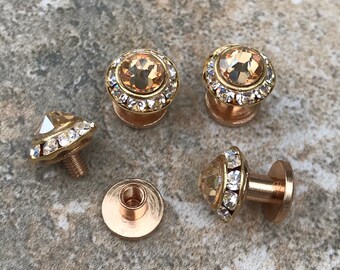 25 colors, Screw-on gold finish crystal tuxedo shirt studs.  Screw down screw back dress shirt studs