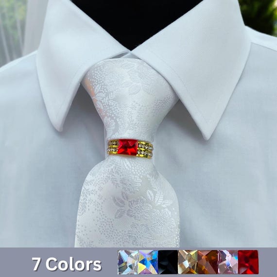 ANNEAUX DE CRAVATE EN CRISTAL – Lot De 2 (rouge Et Bleu), Strass Brillant, Pour Mariage, Cérémonie
