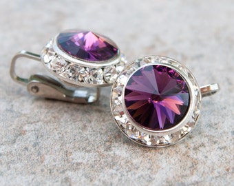 Clip on earrings, 25 colors, crystal, silver or gold finish, 5/8" (15mm), Swarovski crystal Rivoli earring