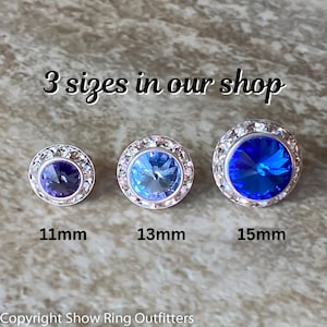 Puede incluir: Tres tama&ntilde;os de piezas redondas de joyer&iacute;a a presi&oacute;n, con incrustaciones de cristal y tono plateado. Las piezas tienen un di&aacute;metro de 11 mm, 13 mm y 15 mm. Los cristales son transparentes, azul claro y azul oscuro.