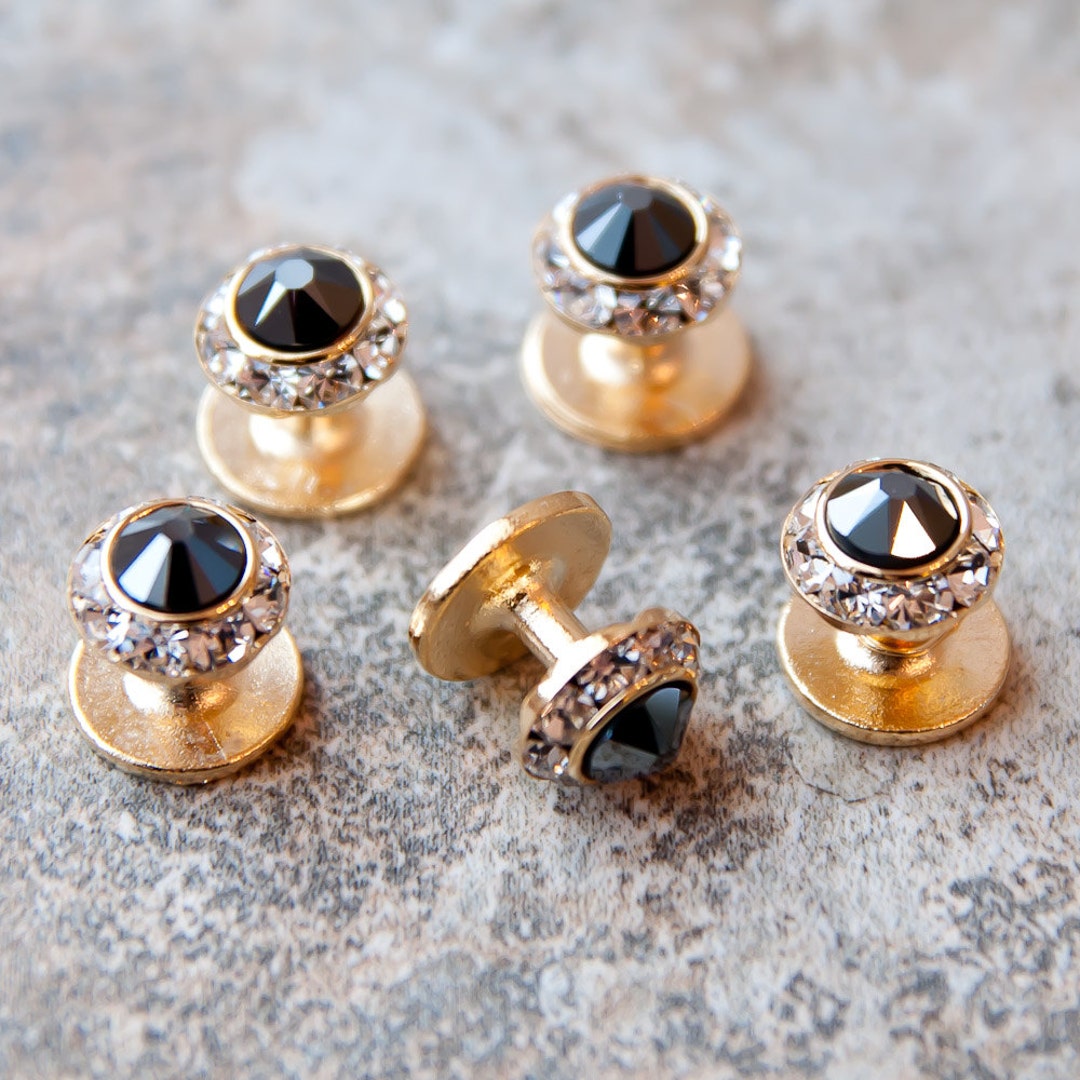 Crystal Shirt Studs SET OF 5, Silver or Gold Finish, 25 Colors
