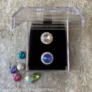 Set of TWO, 25 colors, Silver Pageant Sash Magnets, Magnetic Number Holders, 5/8&quot; size (15mm), Austrian crystal, deluxe boxed