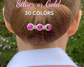 Bun Barrette, 30 crystal colors, silver or gold, saddleseat bun bow, horse show barrette