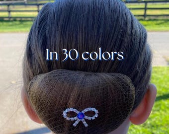 Rhinestone Bun Bow, 30 colors, saddleseat hair bow, rhinestone bun barrette, saddle seat horse show