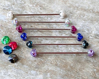 Crystal Collar Bar, 25 colors, Tie Pin, Men's Suit Accessory, Silver or Gold