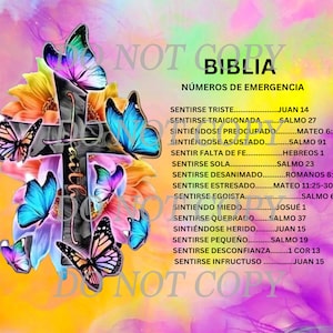 Bible emergency numbers in Spanish Tumblr wrap, sublimation print 20oz