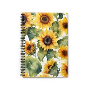 Sunflower Watercolor Print Spiral Notebook - Ruled Line - Etsy