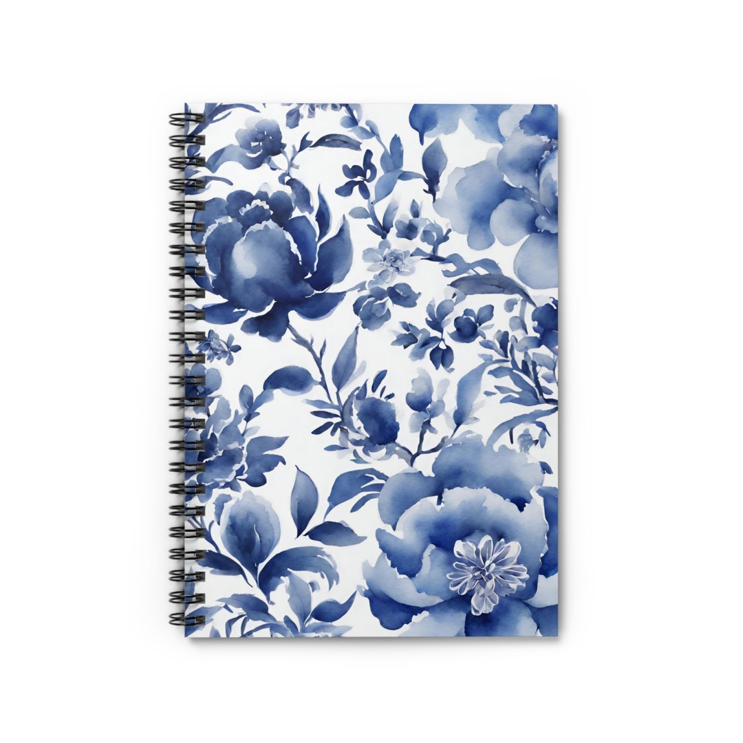 Blue & White Floral Watercolor Print Spiral Notebook - Ruled Line - Etsy