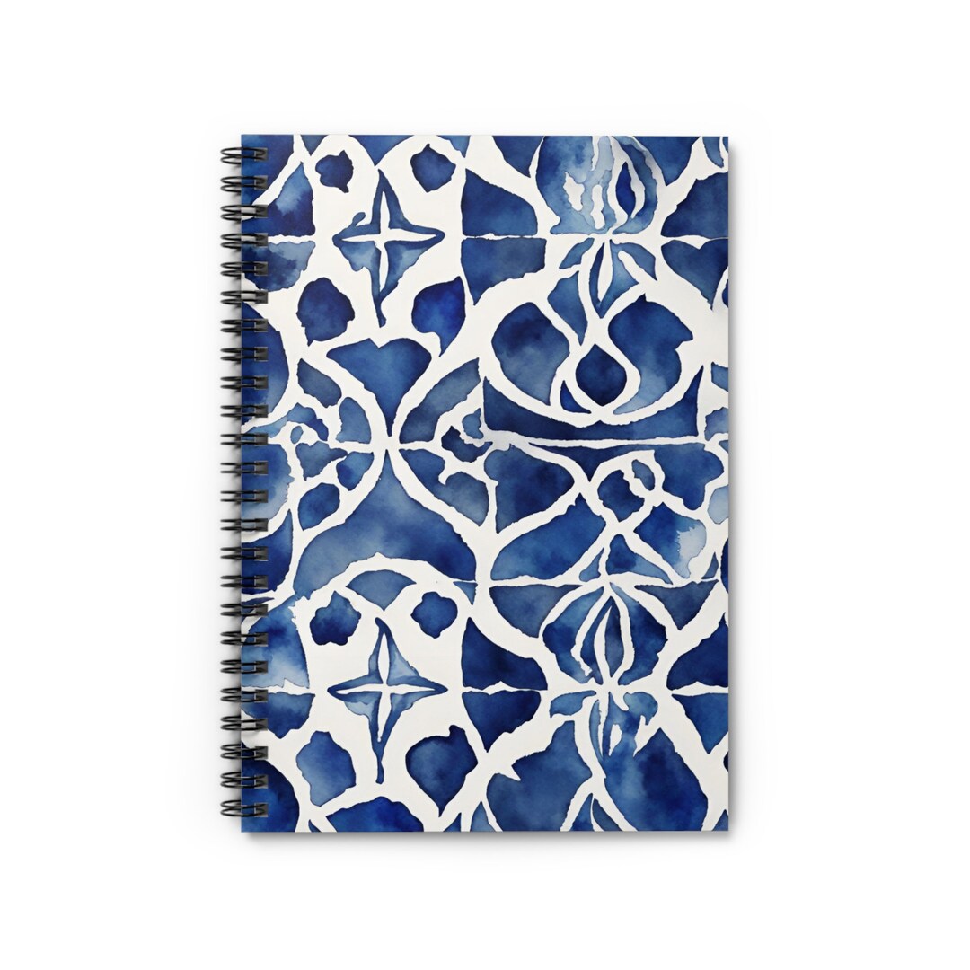 Blue Tile Pattern Watercolor Print Spiral Notebook - Ruled Line - Etsy