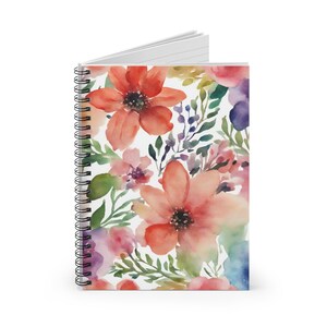 Watercolor Floral Print Spiral Notebook - Ruled Line - Etsy