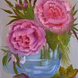 Öl auf Leinwand OriginalGemälde - Rosen in einer Vase - 18&quot; X 24&quot;, Rosen Malerei, rosa Rosen auf Leinwand