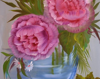 Original Pink Roses Oil Painting on Canvas – Floral Still Life (18x24)
