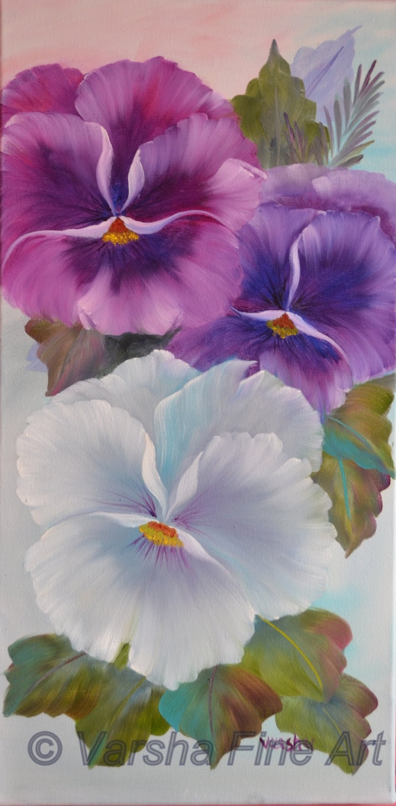 Oil on Canvas Original Painting - Pansies - 12" X 24"