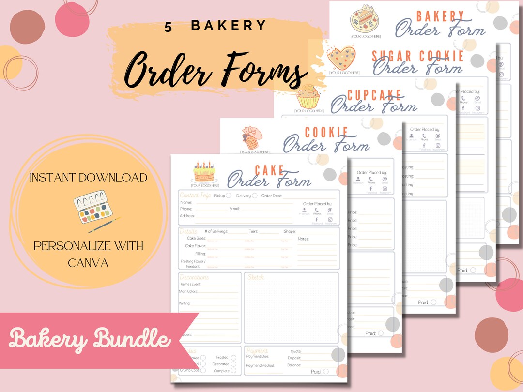 Bakery Order Form Bundle, Editable Canva Template, Bakery Template ...