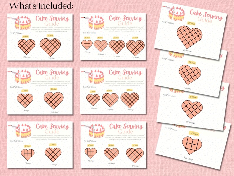 Heart Cake Serving Guide 2x2 Slices, Printable PDF, Editable Canva
