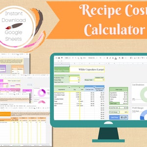 Recipe Cost Calculator, Bakery Calculator, Product Pricing Spreadsheet, Pricing Spreadsheet, Bakery Price Calculator, Template