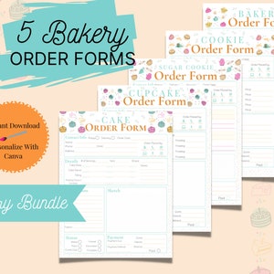 Bakery Order Form Template Bundle, Printable PDF, Editable Canva Template, Forms for Bakery, Cake Order Form Template, Cookie Order Form
