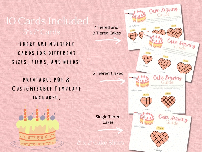 Heart Cake Serving Guide 2x2 Slices, Printable PDF, Editable Canva